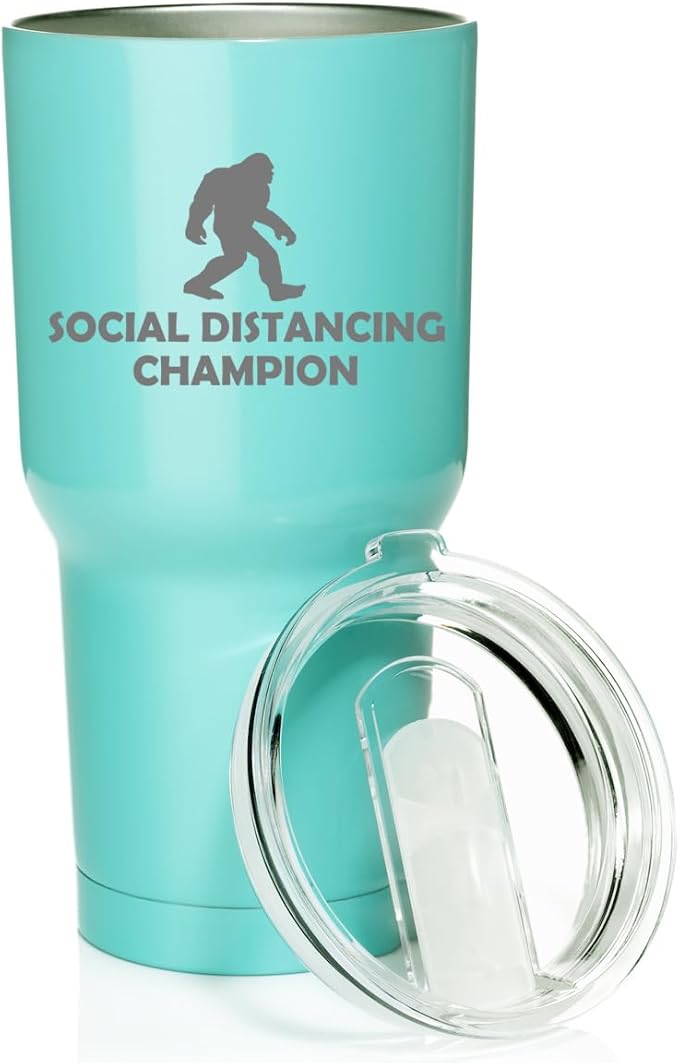 Smooth Body Tumbler Stainless Steel Vacuum Insulated Travel Mug Cup Gift Social Distancing Champion Bigfoot Sasquatch (Teal, 30 oz)