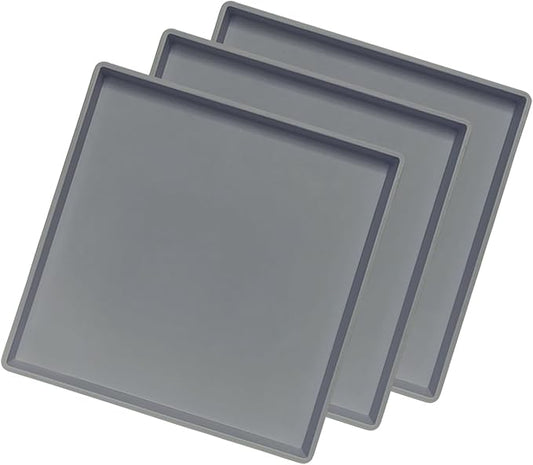 Small Square Tray (9 inch) 3 Pack, Durable Gray Tray for Desserts & Organization, Lightweight for Coffee, Drinks, Party, Seasoning, Perfume and Display.