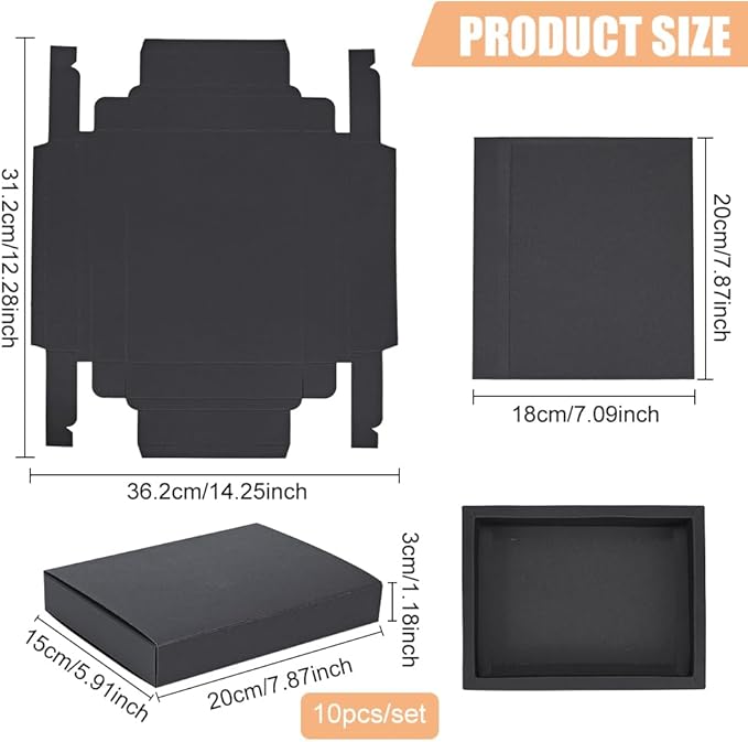 BENECREAT 10 Pack Kraft Paper Drawer Box 20x15x3cm Black Soap Jewelry Candy Treat Snacks Boxes Small Gift Boxes for Valentine's Day Wedding Party Favors, Gift Packaging