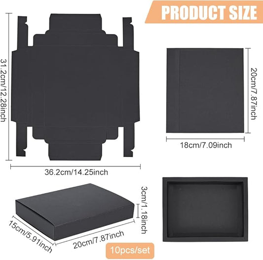 BENECREAT 10 Pack Kraft Paper Drawer Box 20x15x3cm Black Soap Jewelry Candy Treat Snacks Boxes Small Gift Boxes for Valentine's Day Wedding Party Favors, Gift Packaging