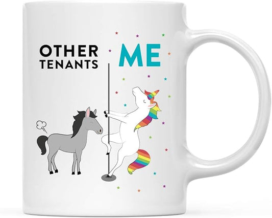 Andaz Press Funny Quirky 11oz. Ceramic Coffee Tea Mug - Thank You Gift, Other Tenants Me, Horse Unicorn - 1-Pack, Birthday Ideas for Coworker Him Her, Gift Box