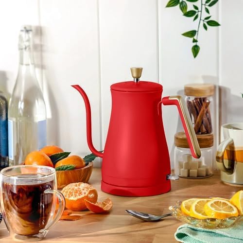 1-Liter Electric Gooseneck Kettle, 1200W Fast Heating Pour Over Coffee and Tea Kettle with Precise Spout, Tomato Red