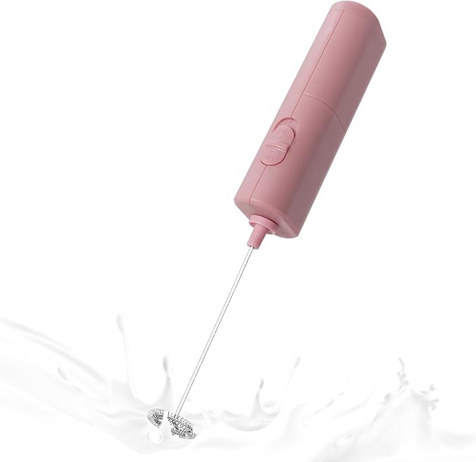 Powerful Electric Milk Frother, Battery Operated Drink Blender, Foam Maker Mixer, Milk Frother Handled for Coffee, Latte, Matcha, Protein Powder (Pink)