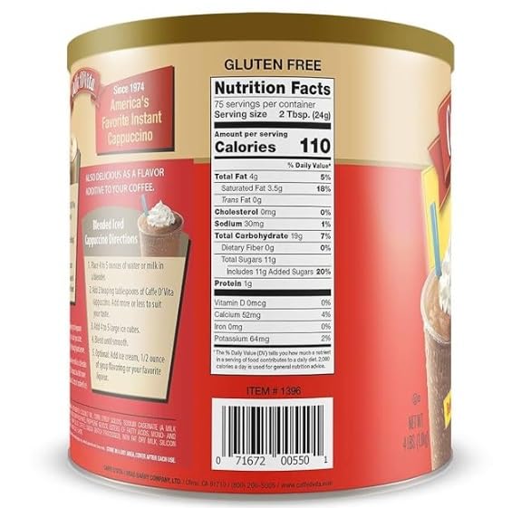 Mocha Cappuccino Mix - Instant Cappuccino Mix, Gluten Free, No Cholesterol & Trans Fat, 99% Caffeine Free, Mocha Mix - 4 lb. can (64 oz.)