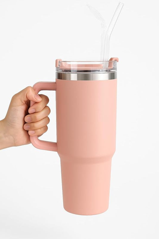 The FaarSky 40 oz Insulated Travel tumbler with lid and straw, 12 Hours Hot & Cold, Vacuum Insulated Stainless Steel, Leak-Proof Lid, (Salmon Pink)
