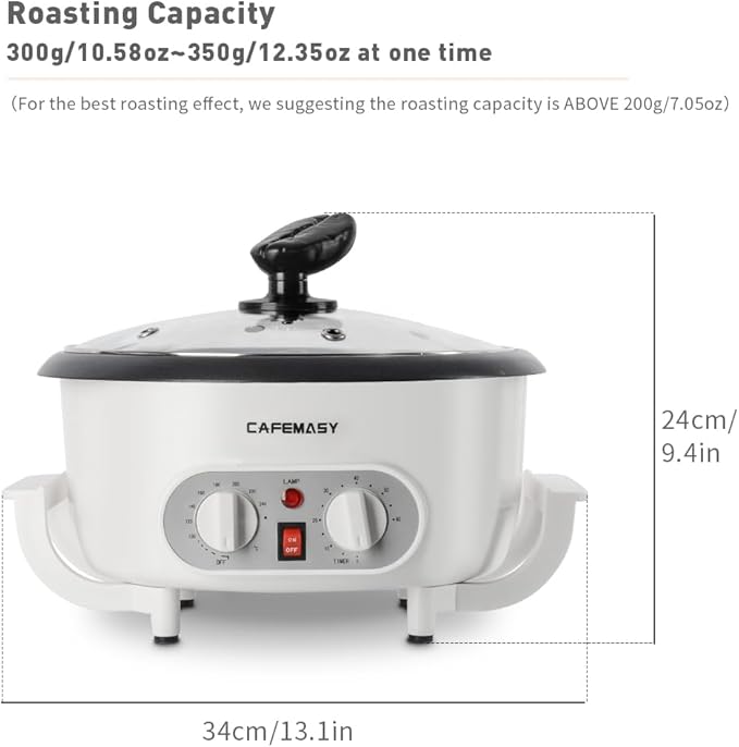 Home Coffee Bean Roaster Machine - CAFEMASY Coffee Bean Handle Design Electric Automatic Coffee Roaster with Timer and Roasting Temperature Setting
