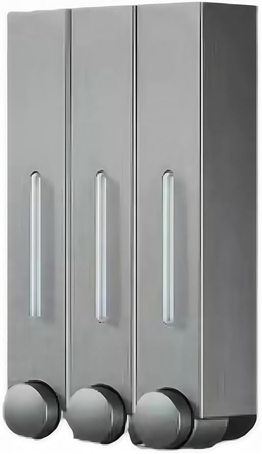 Wall Mounted Dispenser With Multiple Chambers Bathroom Soap Pump Container For Shampoo Shower Gel Conditioner Storage With Large Capacity 400Ml Transparent Window(Gray Three)