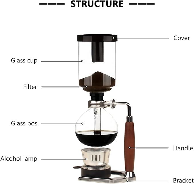 WANLWH Siphon Coffee Maker, Stovetop Vacuum Coffee Brewer with Heat-Resistant Glass Carafe & Alcohol Burner, 360ml for 3 Cups, Ideal for Home Barista, Coffee Enthusiasts & Gift Giving