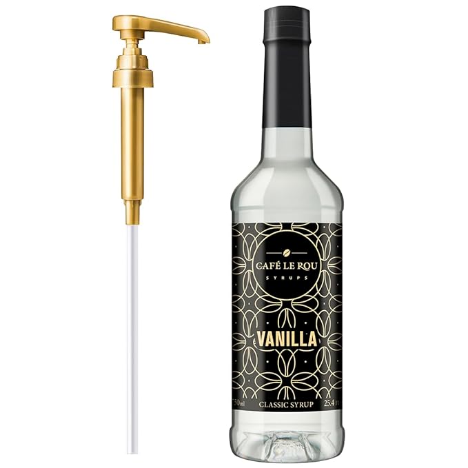 NEW Café Le Rou Vanilla Classic Syrup - 25.4 oz, 1 Pack with 1 Gold Pump Dispensers 25.4 Fl Oz (Pack of 1)