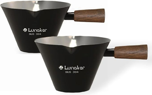 Lunaker Espresso Cups - 4OZ Espresso Shot Cup with Wooden Handle -Measuring Cup with Double Spouts - Coffee Bar Accessories, Black（2 Pcs）