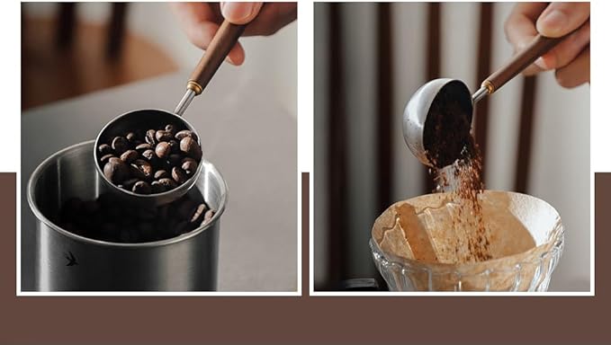 Coffee Spoon - Vintage Walnut Wood Handle, Stainless Steel Coffee Scoop ，Stainless Steel Tea Scoopand Seasoning Spoons (1, Gunmetal, 10g Capacity)