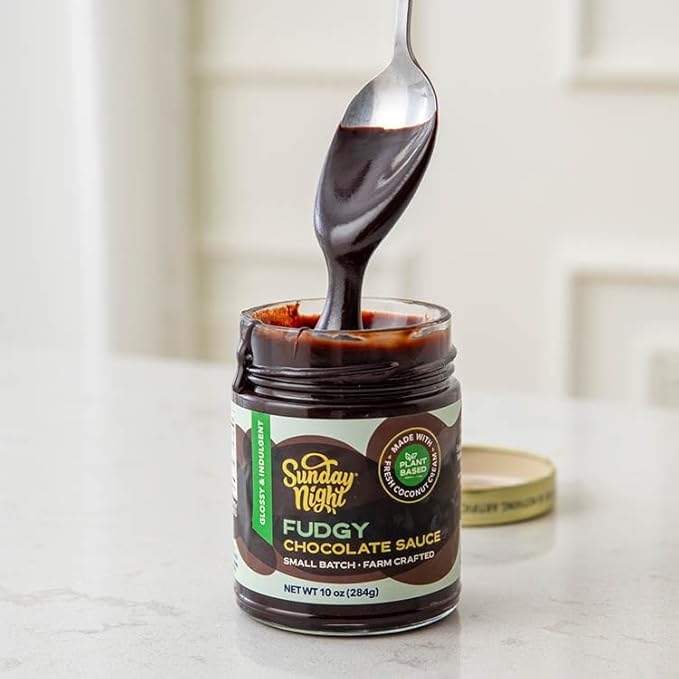 Sunday Night Signature Fudgy Chocolate Sauce - Luxury Chocolate Gift, Smooth Plant-Based, Dairy Free, Gluten-Free, Vegan- Friendly, Pure Clean Ingredients, No Artificial Preservatives - 10oz