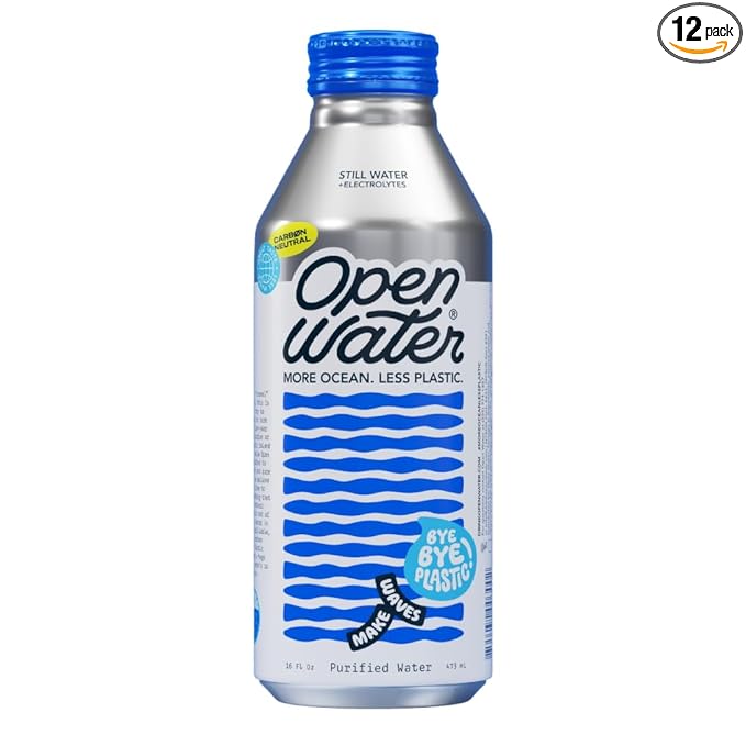 Open Water Still 16oz bottles (1 cases, 12 bottles) - Sustainable Aluminum Bottled Still Water With Electrolytes - 7.0 pH Balanced BPA-Free Ultra-Purified Water