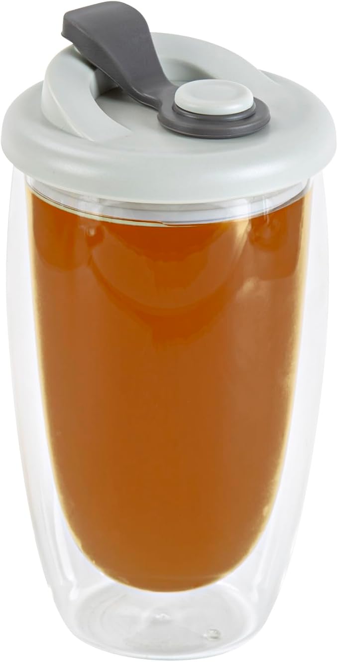 Restaurantware - Forma Professional 15.2 Ounce Insulated Travel Mug With Lid, 1 Double Wall Coffee Mug - Includes Lid, Reusable, Clear Borosilicate Glass Tumbler, Dishwashable, Microwavable