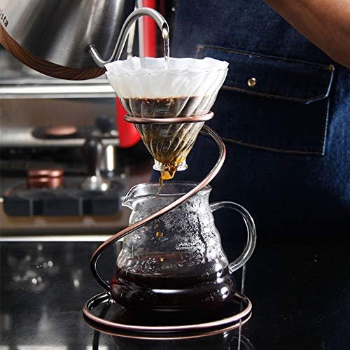 Reusable Metal Pour Over Coffee Dripper Stand（Bronze） Circinate Shaped with Drip Pot and Coffee Filter Dripper