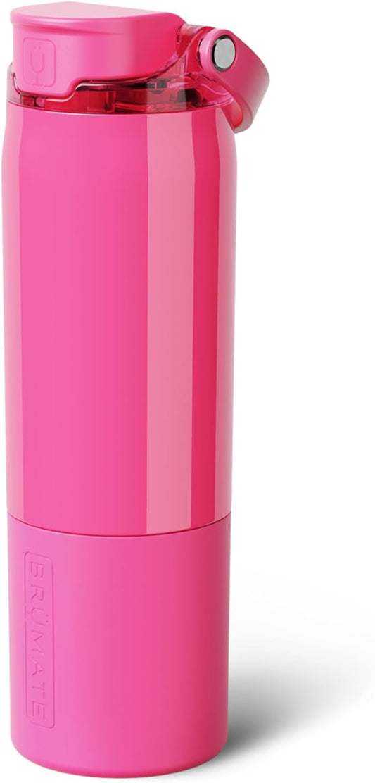 BrüMate Rise 25oz Water Bottle With 100% Leakproof Covered Silicone Straw | Insulated Stainless Steel Water Bottle | Cup-Holder Friendly | Fast Flow | Soft Sip Silicone Spout | BPA-Free (Neon Pink)