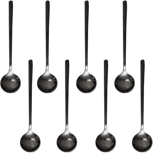 Pack of 8, Black Stainless Steel Espresso Spoons, findTop Mini Teaspoons Set for Coffee Sugar Dessert Cake Ice Cream Soup Antipasto Cappuccino, 5.3 Inch