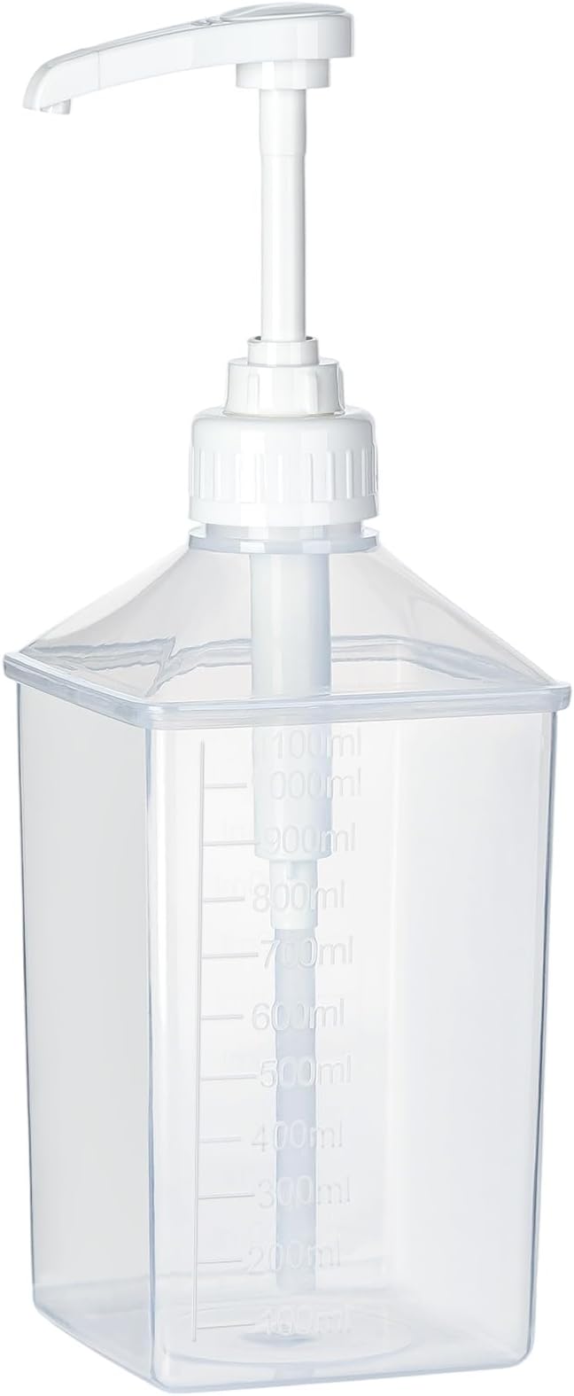 Uceoo Coffee Syrup Dispenser, Plastics Syrup Bottle With Plastic Pump, 37 Oz Large Capacity Square Syrup Pump Dispensers for Coffee Bar, Simple Pump Bottle for Honey, Condiments, Salad Dressings