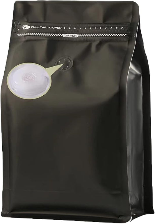 Coffee Bags with Valve(8 oz,1/2 lb,50pcs) Black High Barrier Aluminumed Foil Flat Bottom Heat Sealed Coffee Beans Packaging Bags Side Zipper Resealable Bags for Home or Business