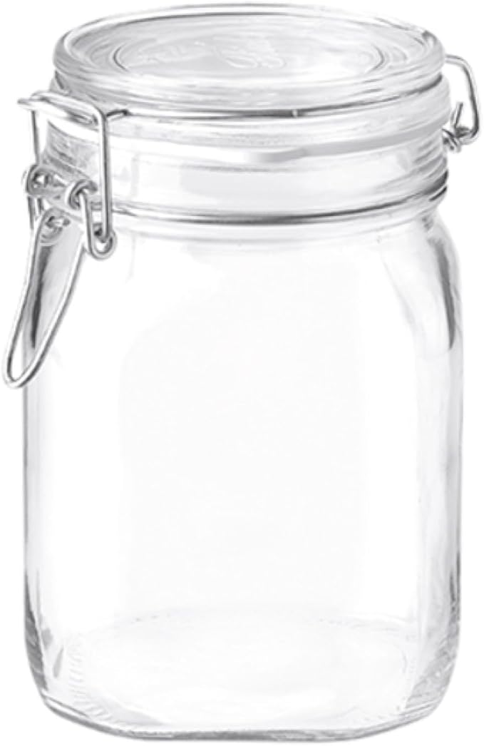 Bormioli Rocco Clear Glass Storage Jars: Airtight Hinged Lid With Leak Proof Gasket, Wide Mouth Canister Kitchen Food Container - For Zero Waste Air Tight Preserving Jam, Spices, Coffee, Sugar & Herbs