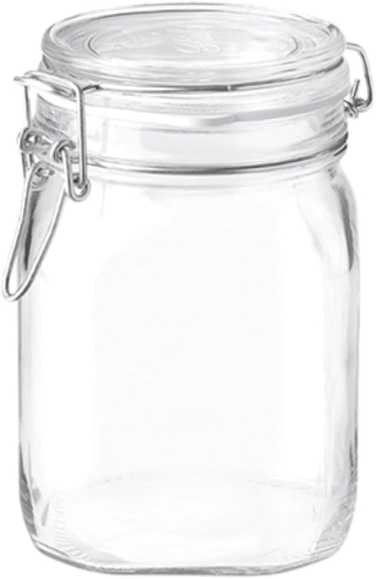 Bormioli Rocco Clear Glass Storage Jars: Airtight Hinged Lid With Leak Proof Gasket, Wide Mouth Canister Kitchen Food Container - For Zero Waste Air Tight Preserving Jam, Spices, Coffee, Sugar & Herbs
