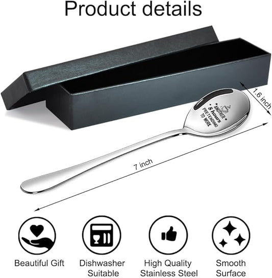Another 8 Hours Pretending To Work Engraved Stainless Steel Spoon, Funny Coffee Spoons for Office Use In Companies, Humor and Satire Ice Cream Spoon Gifts for Office Workers Colleague