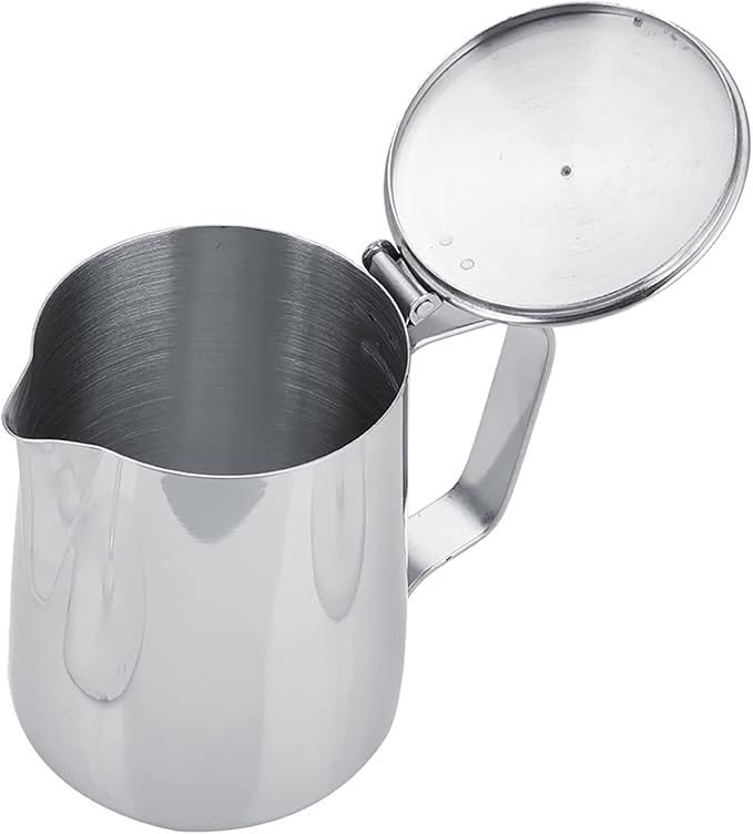 Espresso Steaming Pitcher, Stainless Steel Frothing Pitcher Milk Frothing Pitcher Jug with Lid Latte Coffee Art Tool (350ml)