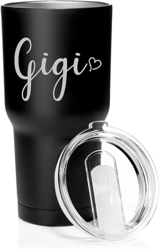 Smooth Body Tumbler Stainless Steel Vacuum Insulated Travel Mug Cup Gift Gigi With Heart (Black, 30 oz)