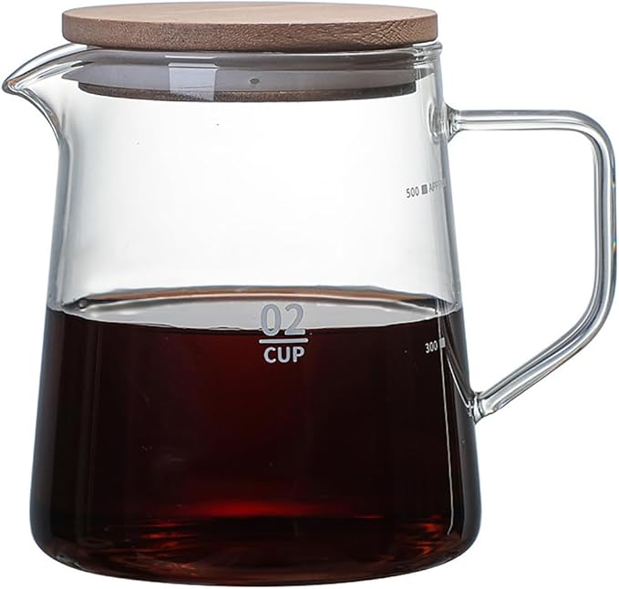 Elegant Clear Glass Creamer Coffee Milk Creamer Pitcher, Coffee Pot Serving Set with Handle and Wooden Lid-Smooth-20OZ-H