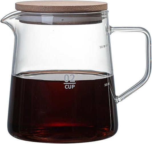 Elegant Clear Glass Creamer Coffee Milk Creamer Pitcher, Coffee Pot Serving Set with Handle and Wooden Lid-Smooth-20OZ-H