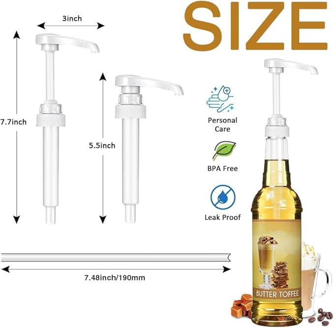 24 Packs White Coffee Syrup Pump Dispenser, Compatible with 25.4 Oz/750ml Bottles, Great for Home & Coffee Bar Drinking Mixes, Tea, Beverage, Cocktails, Plus Spoons(5.23")