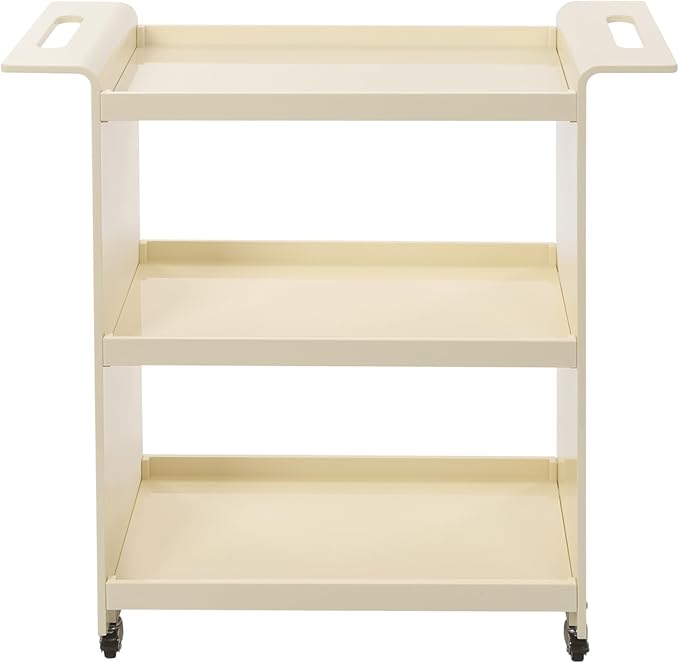 Rolling Serving Cart 3-Tier Small Bar Cart with Lockable Casters Storage Rolling Trolley 66lbs Capacity Mobile Kitchen Trolley for Home, Kitchen, Cafe (28 * 11.8 * 28.7in, Milky White)