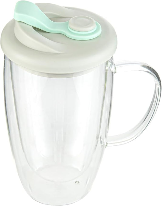 Restaurantware - Forma Professional 15.2 Ounce Insulated Travel Mugs With Handles, 10 Double Wall Coffee Mugs - Includes Lids, Reusable, Clear Borosilicate Glass Tumblers, Dishwashable, Microwavable
