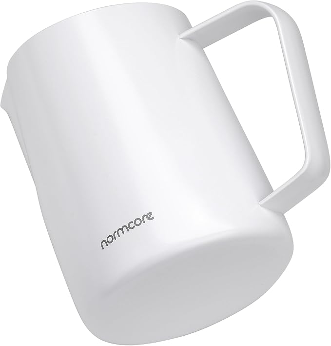 Normcore Milk Pitcher with Round Spout - Espresso Steaming Pitcher - Milk Frothing Jug - Cappuccino Latte Art Barista Cup - Non-stick coating White - 20.3 oz (600 ml)