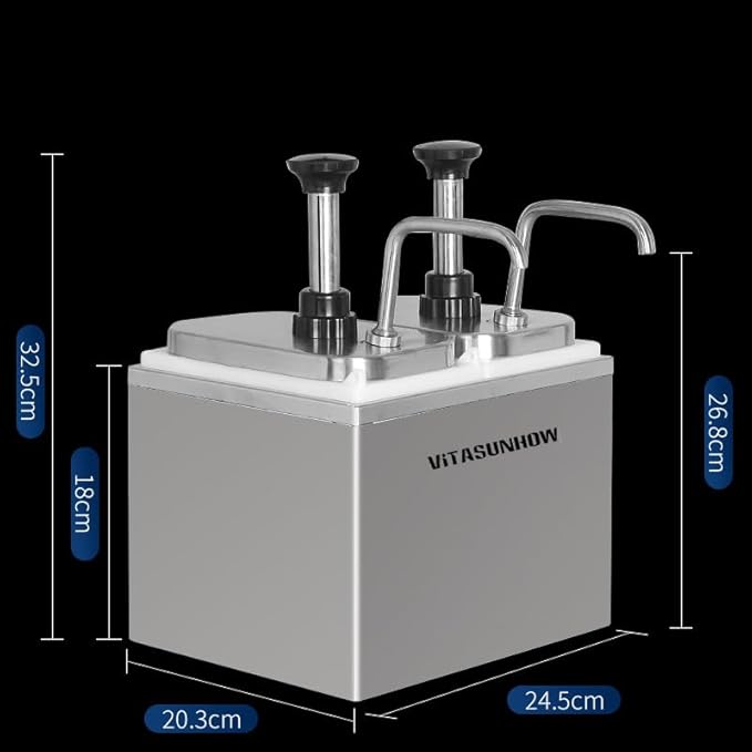 VITASUNHOW Sauce Pump Dispenser Stainless Steel Dispenser - Large Capacity Condiment Pump Dispenser Quantitative Pressure Head for Variety of Sauces (2002S)