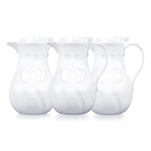 OCS Parts Set of 3 Easy Pour Thermal Coffee Carafes | 8-Inch Insulated Hot and Cold Beverage Pitcher Server for Coffee, Tea, Hot Chocolate and Water | 20-Ounce | White