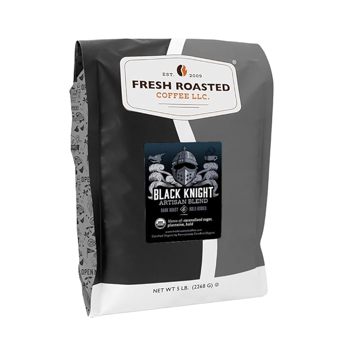 Fresh Roasted Coffee, Organic Black Knight | USDA Organic, Kosher | Dark Roast 5 lb (80 oz) Whole Bean
