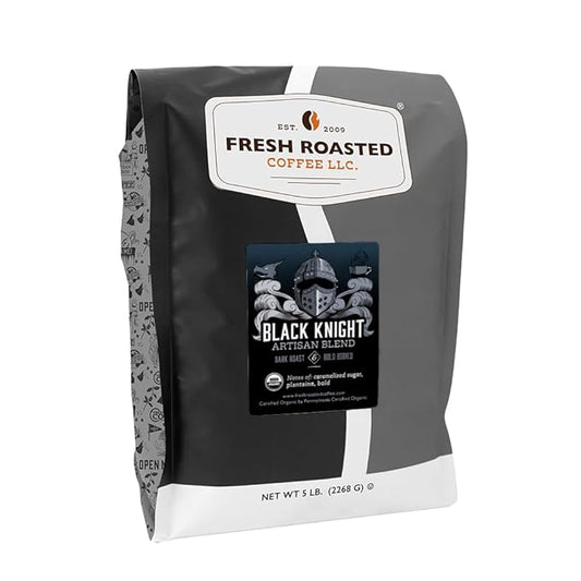 Fresh Roasted Coffee, Organic Black Knight | USDA Organic, Kosher | Dark Roast 5 lb (80 oz) Whole Bean