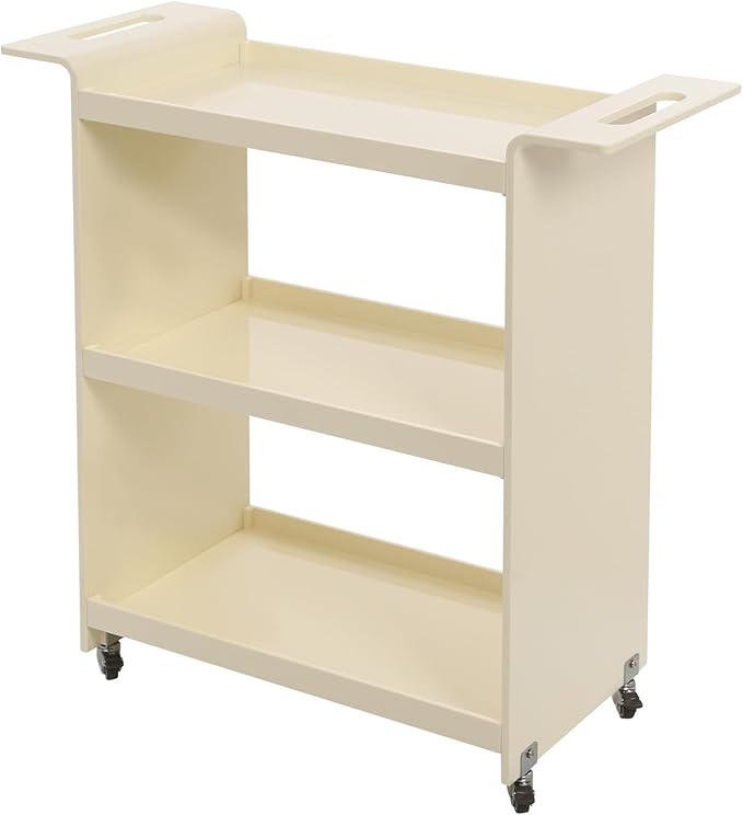 Rolling Serving Cart 3-Tier Small Bar Cart with Lockable Casters Storage Rolling Trolley 66lbs Capacity Mobile Kitchen Trolley for Home, Kitchen, Cafe (28 * 11.8 * 28.7in, Milky White)