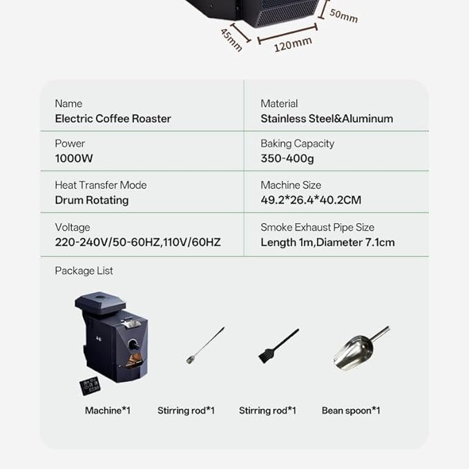 OENKKC RE-1 Electric Coffee Bean Roaster – Artisan Connectivity, Auto Roasting, Smoke Filter & Cooling System