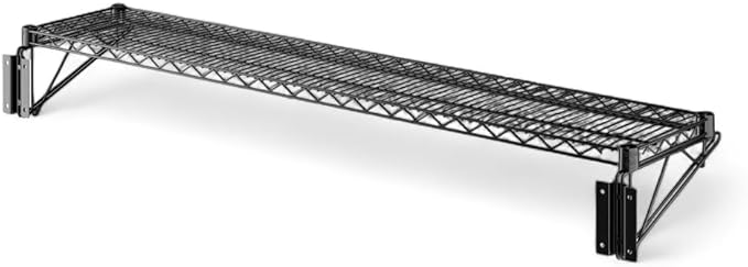 14" x 60" Black Wall-Mounted Wire Shelf with Epoxy Coating, Heavy-Duty Steel Storage Rack, NSF Certified, Easy Installation, Open Wire Design for Kitchen, Garage, or Utility Storage