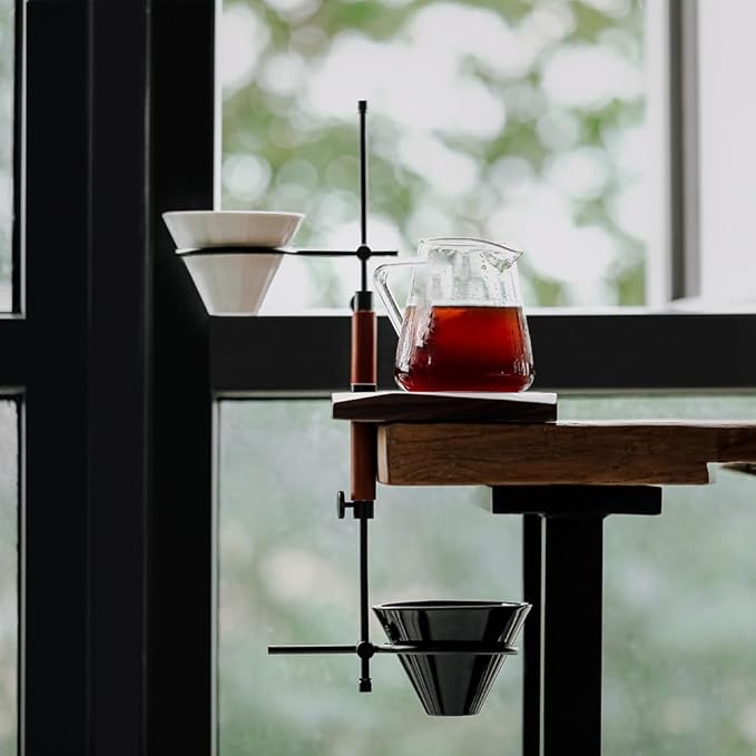 Bloepum Adjustable Pour Over Coffee Stand - Vintage Dripper Station with Wooden Base, Tools for Home & Cafe