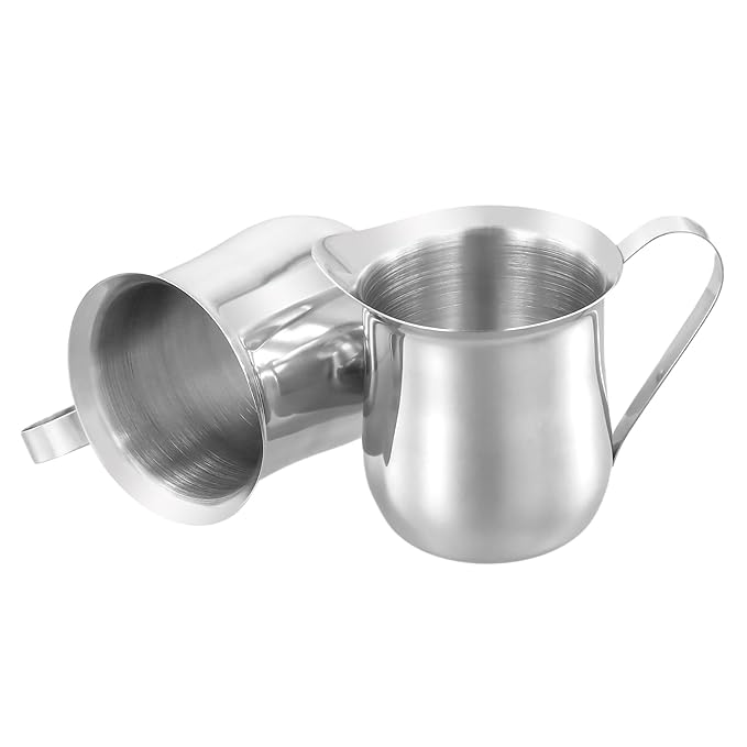 KEILEOHO 4 PCS 7oz Stainless Steel Bell Creamer, Small Creamer Pitcher, Bell Creamers Cup with Pouring Mouth for Cream, Milk, Coffee, Sauce