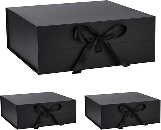 OEMVALATY Black Gift Box,16x16x6 Inches Gift Boxes with Lids for Presents with Magnetic Closure and Ribbon for Wedding,Storage,Birthday(3-Pack)