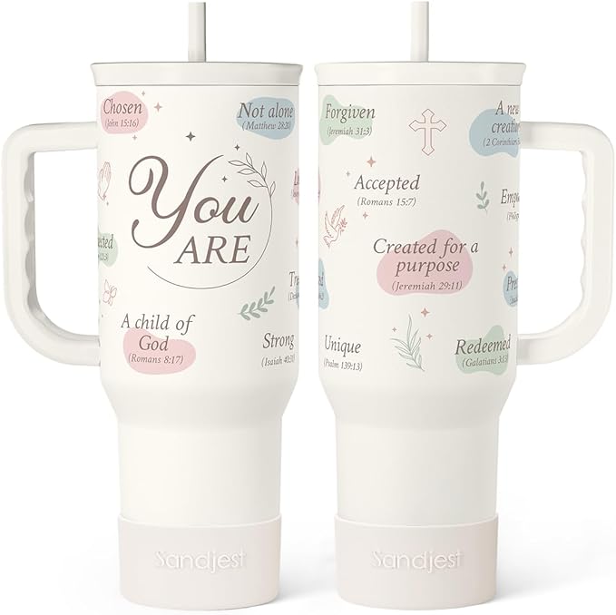Christian Gift for Women – Inspiration Insulated Stainless Steel Tumbler with Handle and Straw - Religious Gifts for Birthday Christmas, 40oz