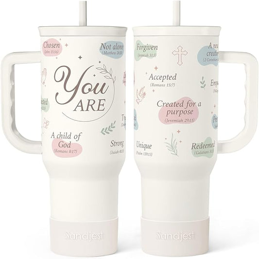 Christian Gift for Women – Inspiration Insulated Stainless Steel Tumbler with Handle and Straw - Religious Gifts for Birthday Christmas, 40oz