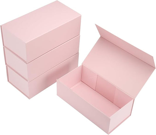 Ditwis 4 Pack 12x6x4 Inches Gift Boxes with Magnetic Closure Lids, Pink Magnetic Box for Wedding, Groomsmen Bridesmaid Proposal, Birthdays, Mother's Day
