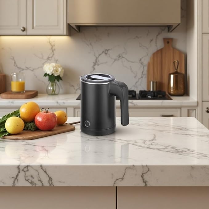 0.5L Small Portable Electric Tea Kettle Stainless Steel, Travel Mini Electric Coffee Kettle, Hot Water Boiler Heater for Business Trip, Camping, Travel, Office (Black)