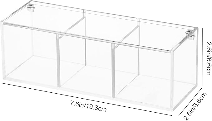 Yeeco Clear Acrylic Capsule Holder with Lid, 3 Section Rectangle Drawer crylic Organizer with Lid 7.6”×2.6”×2.6” 3 Compartments Desk Cube Containers for Jewelry，Candy，Coffee，Make Up Accessories