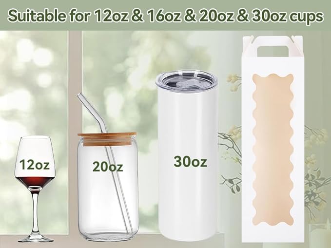 Gift Boxes with Handle for Sublimation Glass Cup,Tumbler Gift Box for 20oz/30oz Sublimation Glass Can Blanks, Tumbler Packaging Boxes,Wine Bottle Cup Wrapping (Laser&white-20p)
